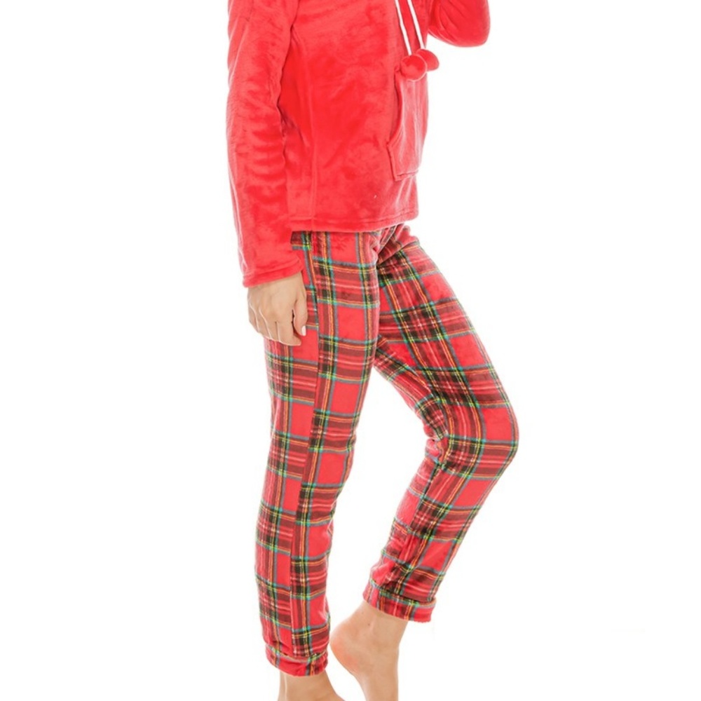 🌸2pc Flannel Pj Set W/ Hoodie - Picture 2 of 3